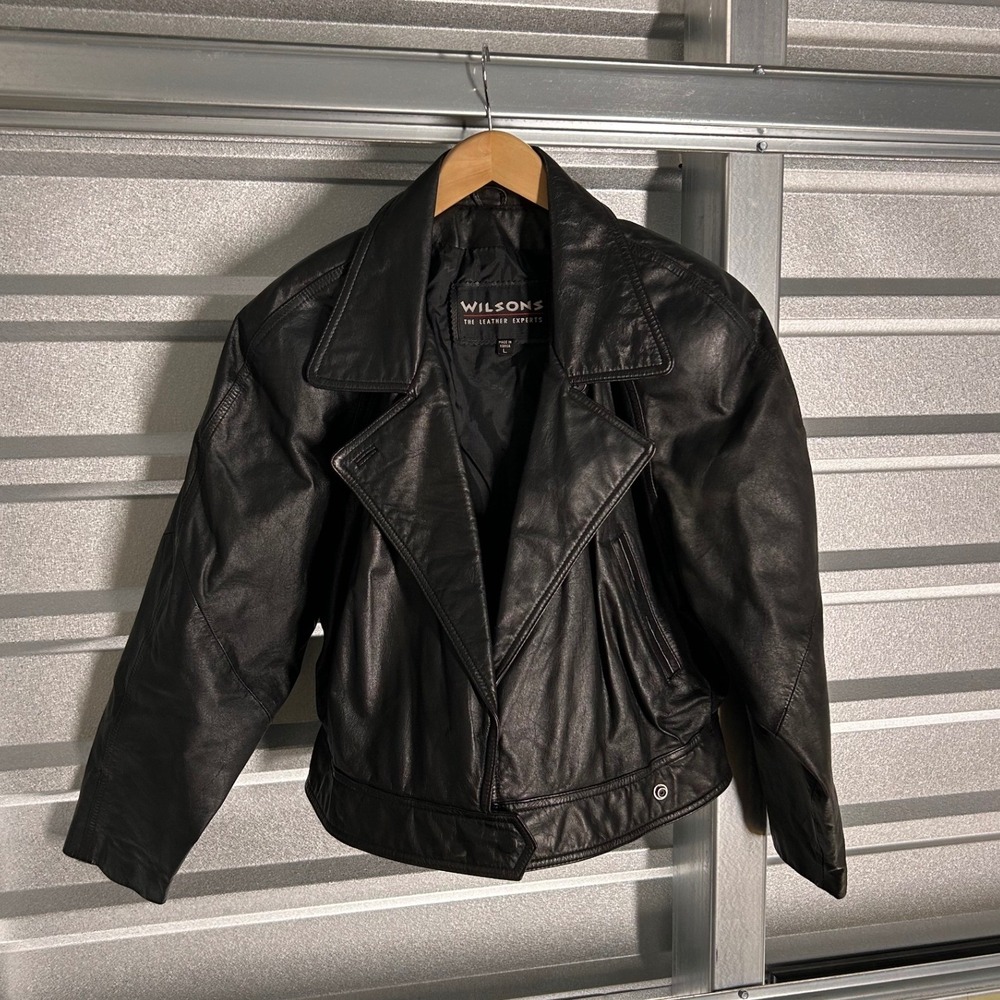 Wilsons The Leather Experts Vintage Black Leather Biker Jacket Large Korea